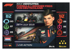 2020 Topps Formule 1 Turbo Attax 81 Live Action Max Verstappen Aston Martin Red Bull Racing