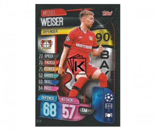Fotbalová kartička 2019-2020  Topps Champions League Match Attax - Bayern 04 Leverkusen - Mitchell Weiser 6