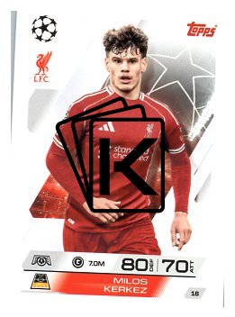fotbalová kartička 2025-26 Topps Match Attax UCC 16 Milos Kerkez (Liverpool)
