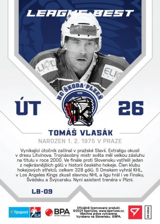hokejová kartička 2021-22 SportZoo Tipsport Extraliga League Best 9 Tomáš Vlasák HC Škoda Plzeň