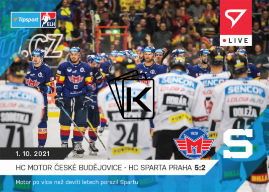 hokejová kartička SportZoo 2021-22 Live L-017 HC Motor České Budějovice HC Sparta 5:2