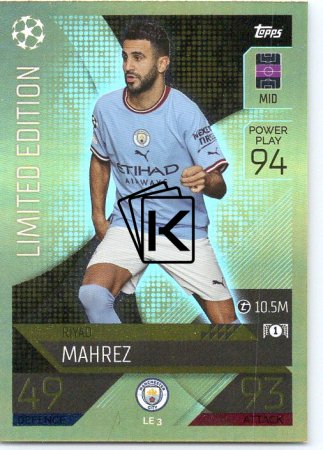 Fotbalová kartička 2022-23 Topps Match Attax UCL Limited Edition LE3 Riyad Mahrez Manchester City