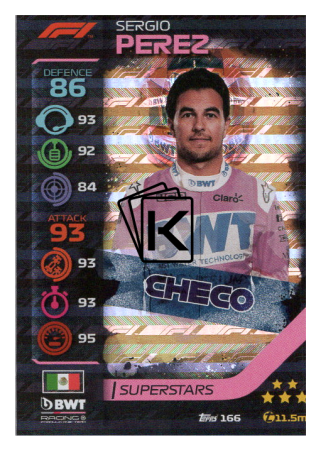 2020 Topps Formule 1 Turbo Attax 166 Race Superstar Sergio Perez BWT Racing Point