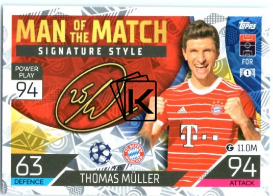 Fotbalová kartička 2022-23 Topps Match Attax UCL Man of The Match Siganture Style 435 Thomas Muller - FC Bayern Mnchen