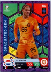 fotbalová karta Topps Match Attax EURO 2024 Purple Sapphire Holograph Graduated Gems NED 11.  Xavi Simons (Netherlands)