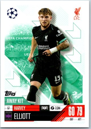 Fotbalová kartička 2024-25 Topps Match Attax EXTRA UEFA Club Competitions Away Kit 57.  Harvey Elliott (Liverpool)