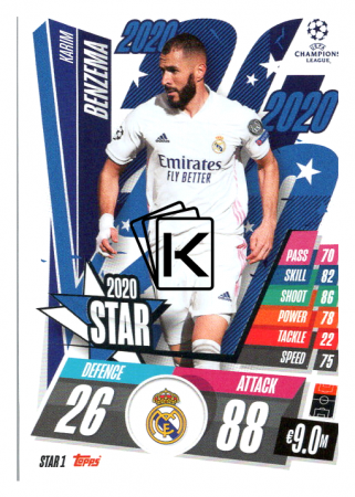 fotbalová kartička 2020-21 Topps Match Attax Champions League STAR1 Karim Benzema Real Madrid CF