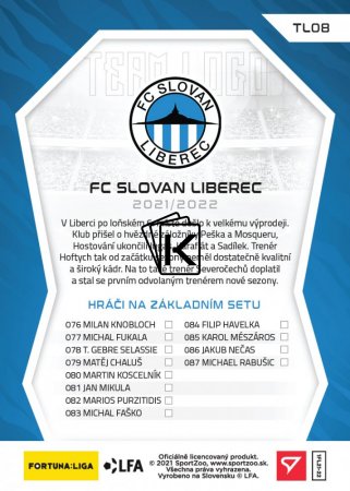 Týmový set 2021-22 SportZoo Fortuna Liga FC Slovan Liberec (13 karet)