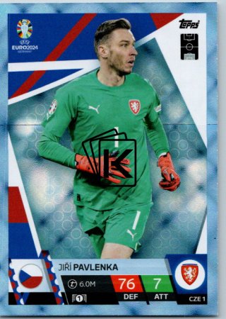 fotbalová karta Topps Match Attax EURO 2024 Blue Crystal CZE1 Jiří Pavlenka Česká Republika