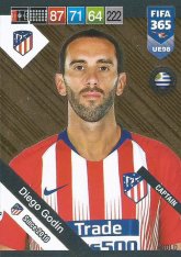 Fotbalová kartička Panini FIFA 365 – 2019 UPDATE Gold Captain 98 Diego Godin Atletico de Madrid