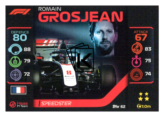 2020 Topps Formule 1 Turbo Attax 62 Speedster Romain Grosjean Haas F1