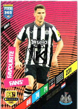fotbalová karta Panini FIFA 365 2024 Adrenalyn XL NEW5  Sven Botman Newcastle United Fans' Favourite