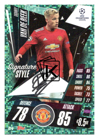 fotbalová kartička 2020-21 Topps Match Attax Champions League Extra Signature Style SI3 Donny van de Beek Manchester United