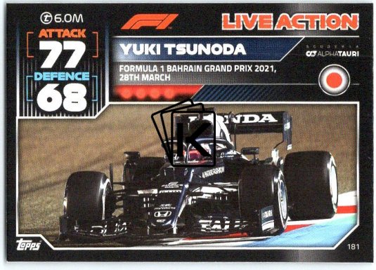2022 Topps Formule 1Turbo Attax F1 Live Action 2021 181 Yuki Tsunoda (Scuderia AlphaTauri)