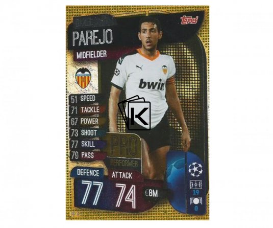 Fotbalová kartička 2019-2020 Topps Match Attax Champions League Daniel Parejo Pro Performer PP 4 Valencia