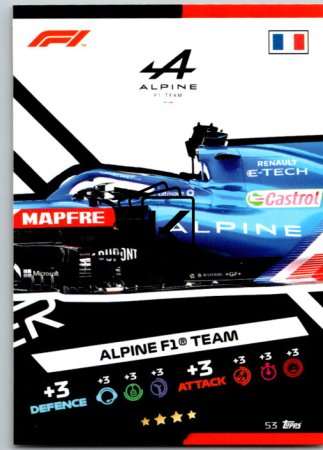 2021 Topps Formule 1 Turbo Attax 53 Power Action Car Alpine F1