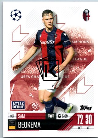 fotbalová kartička 2024-25 Topps Match Attax UEFA Club Competitions 337 Sam Beukema (Bologna FC 1909)  -  Attax Debut