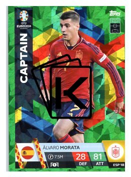 fotbalová karta Topps Match Attax EURO 2024 Green parallel ESP18 Alvaro Morata (Spain)