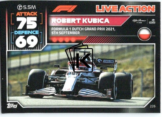2022 Topps Formule 1Turbo Attax F1 Live Action 2021 226 Robert Kubica (Alfa Romeo)