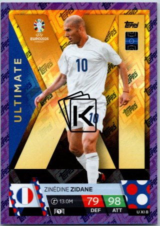 fotbalová karta Topps Match Attax EURO 2024 Purple Sapphire Holograph Ultimate UXI8 Zinedine Zidane France