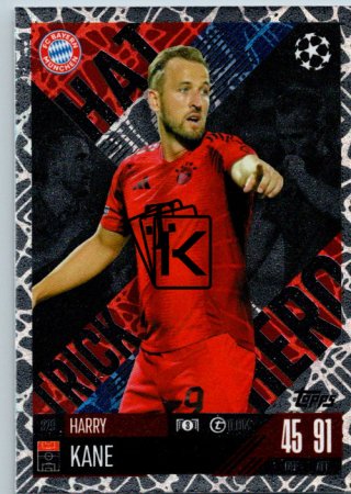 Fotbalová kartička 2024-25 Topps Match Attax EXTRA UEFA Club Competitions Hat Trick Hero 329 Harry Kane (FC Bayern München)