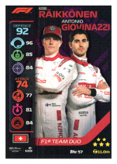 2020 Topps Formule 1 Turbo Attax 57 Team Duo Kimi Raikkonen & Antonio Giovinazzi Alfa Romeo Racing ORLEN