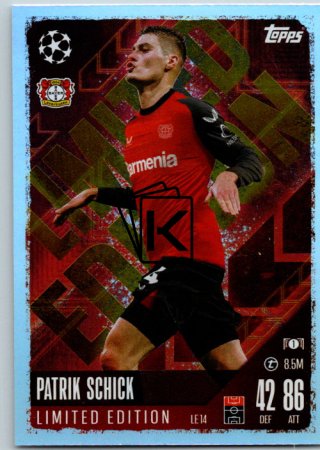 fotbalová kartička 2024-25 Topps Match Attax UEFA Club Competitions Limited Edition LE14 Patrik Schick (Bayer 04 Leverkusen)