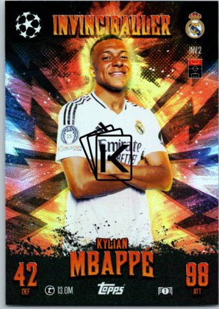 Fotbalová kartička 2024-25 Topps Match Attax EXTRA UEFA Club Competitions Limited Edition Invinciballers 4 Kylian Mbappé (Real Madrid CF)