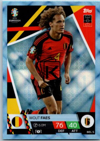 fotbalová karta Topps Match Attax EURO 2024 Blue Crystal BEL3 Wout Faes Belgium