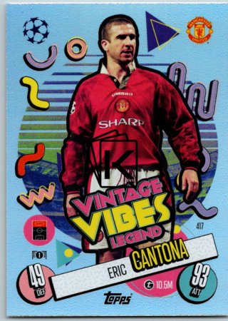 fotbalová kartička 2024-25 Topps Match Attax UEFA Club Competitions Vintage Vibes Legend 417 Eric Cantona (Manchester United)