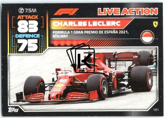 2022 Topps Formule 1Turbo Attax F1 Live Action 2021 191 Charles Leclerc (Ferrari)