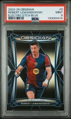 Gradovaná karta 2024-25 Panini Obsidian Electric Etch Blue #9 Robert Lewandowski /20 PSA 9