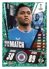 fotbalová kartička 2020-21 Topps Match Attax Champions League Extra Man of the Match MOTM7 Alfredo Morelos Rangers