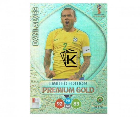 Fotbalová kartička Panini Adrenalynl XL World Cup Russia 2018 Limited Edition Premium Gold Dani Alves