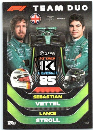 2022 Topps Formule 1Turbo Attax F1 Team Duo162 Sebastian Vettel / Lance Stroll (Aston Martin)