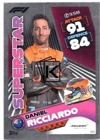 2022 Topps Formule 1Turbo Attax F1 Superstars 306 Daniel Ricciardo (McLaren)