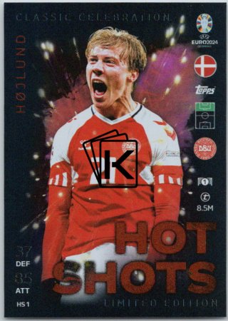 fotbalová karta Topps Match Attax EURO 2024 Hot Shots Limited Edition HSLE1 Rasmus Højlund (Denmark)