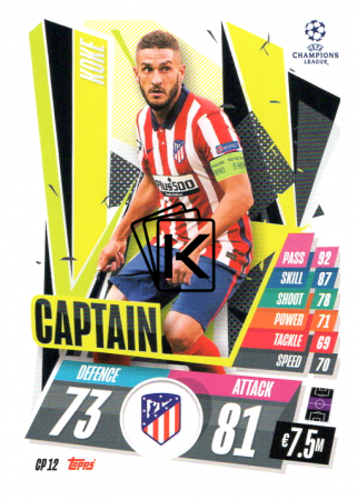 fotbalová kartička 2020-21 Topps Match Attax Champions League Extra Captain CP12 Koke Atlético de Madrid