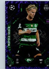 Fotbalová kartička 2024-25 Topps Match Attax EXTRA UEFA Club Competitions Midfield Shield 322.  Morten Hjulmand (Sporting Clube de Portugal) Purple Parallel