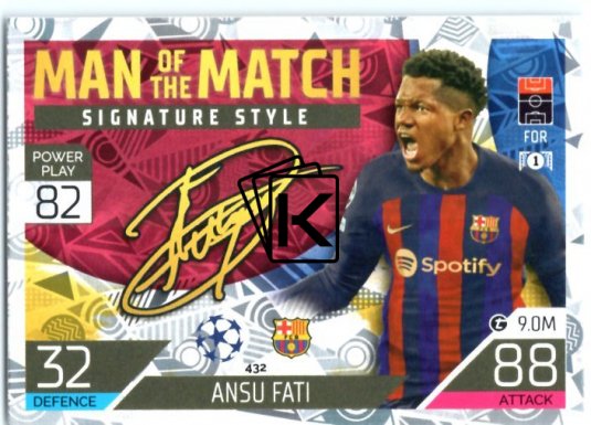 Fotbalová kartička 2022-23 Topps Match Attax UCL Man of The Match Siganture Style 432 Ansu Fati - FC Barcelona