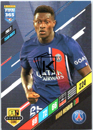 fotbalová karta Panini FIFA 365 2024 Adrenalyn XL PSG3	Nuno Mendes Paris Saint-Germain
