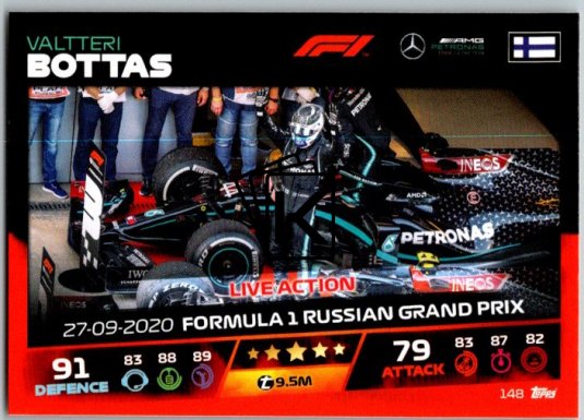 2021 Topps Formule 1 Turbo Attax Live Action 148 Valtteri Bottas Mercedes