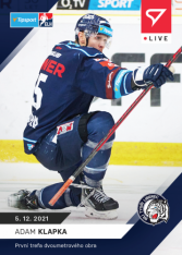 hokejová kartička SportZoo 2021-22 Live L-056 Adam Klapka HC Bílý Tygři Liberec