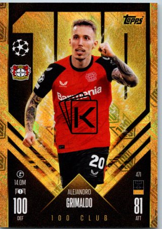 fotbalová kartička 2024-25 Topps Match Attax UEFA Club Competitions 100 club 471 Alejandro Grimaldo (Bayer 04 Leverkusen)