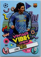 fotbalová kartička 2024-25 Topps Match Attax UEFA Club Competitions Vintage Vibes Legend 420 Lionel Messi (FC Barcelona)