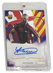 autographed card 2024-25 Topps FC Barcelona 125th Anniversary Legacy Lines Ronald Koeman Auto 077/125