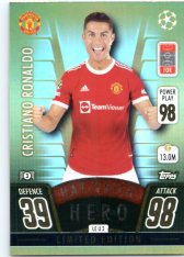 fotbalová kartička 2021-22 Topps Match Attax UEFA Champions League Update Limited Edition Hat-Trick Hero LE U2 Cristiano Ronaldo Manchester United