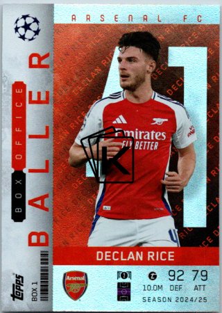 Fotbalová kartička 2024-25 Topps Match Attax EXTRA UEFA Club Competitions Limited Edition Baller 1 Declan Rice (Arsenal)