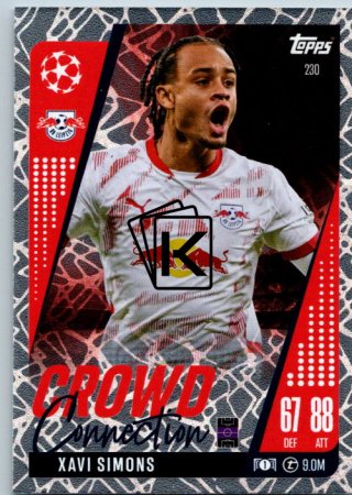 Fotbalová kartička 2024-25 Topps Match Attax EXTRA UEFA Club Competitions Crowd Connection 230 Xavi Simons (RB Leipzig)