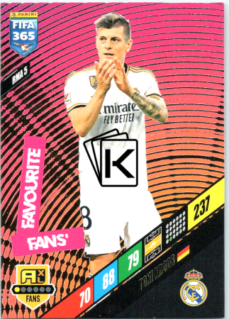 fotbalová karta Panini FIFA 365 2024 Adrenalyn XL RMA5 Toni Kroos Real Madrid CF Fans' Favourite
